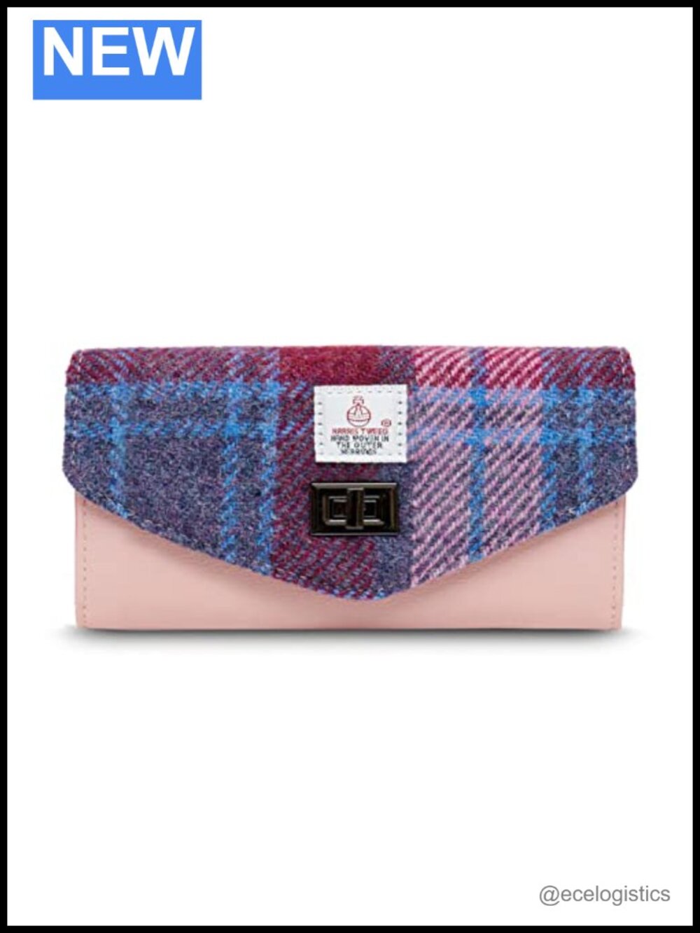 Genuine Harris Tweed Shoulder Bag Suede Exterior Metal Clasp Purse